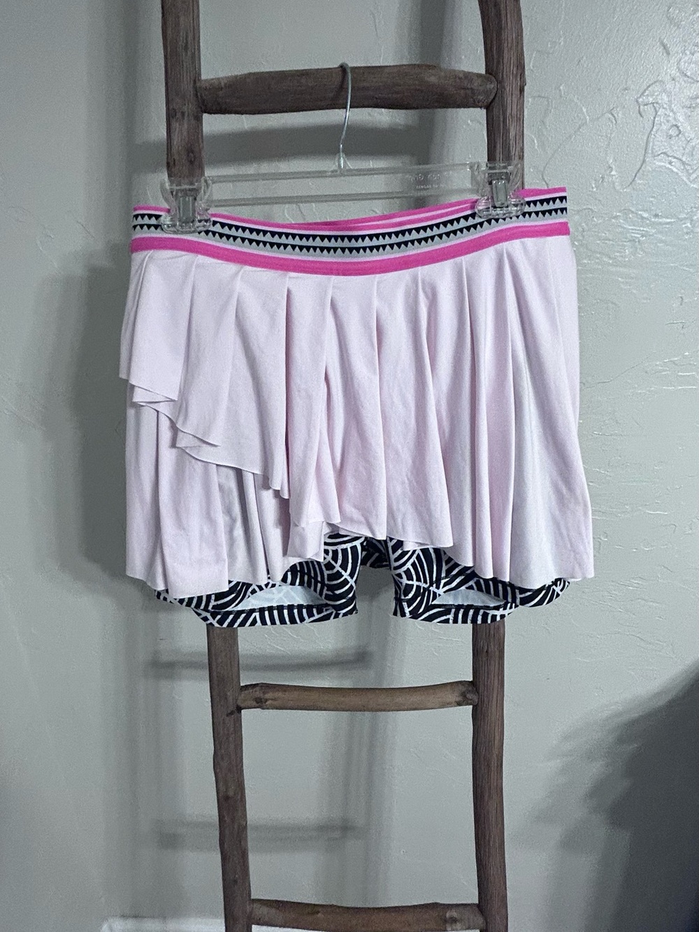 Puma Light Pink Pleated Skater Skirt with Black & White Graphic Shorts
